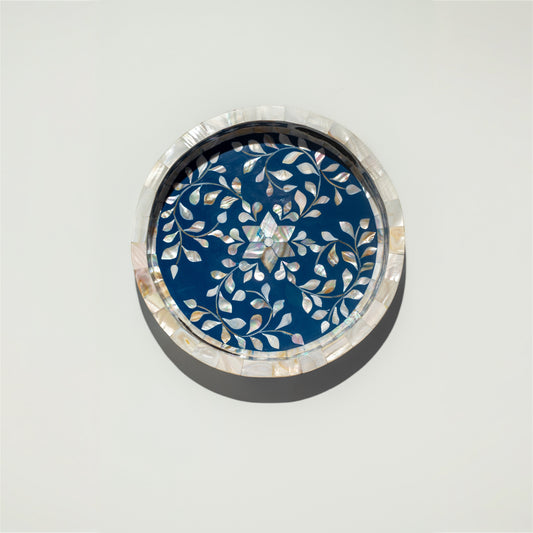 Blue & Mother-of-Pearl Inlay Round Tray