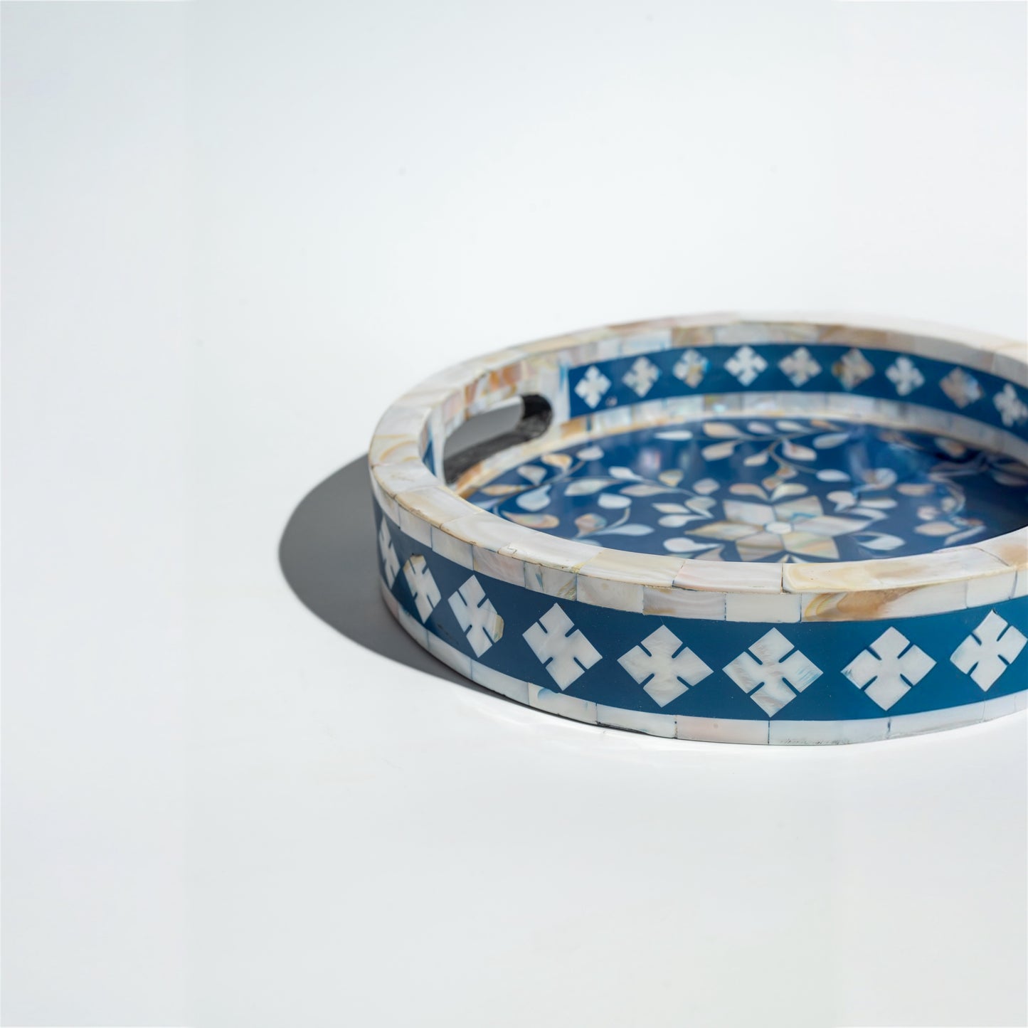 Blue & Mother-of-Pearl Inlay Round Tray