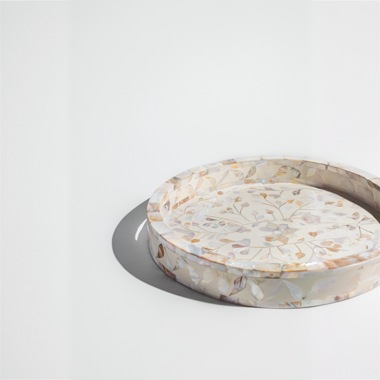 Natural Mother-of-Pearl Inlay Round Tray