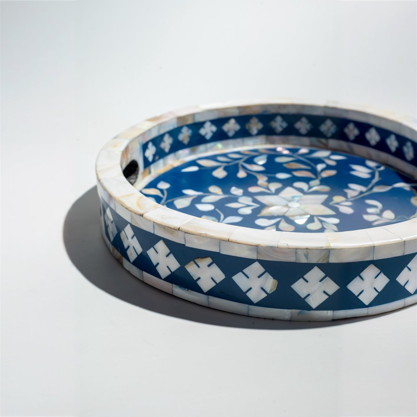 Blue & Mother-of-Pearl Inlay Round Tray